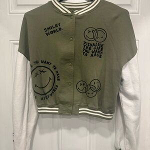 H&M Girls Olive and White Varsity Jacket U.S. Sz 20